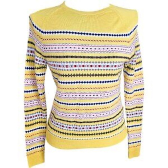 Brooks Brothers Yellow Merino Wool Sweater XS – Fair Isle Y2K Retro Ski - Picture 1 of 6